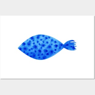 Blue watercolor fish Posters and Art